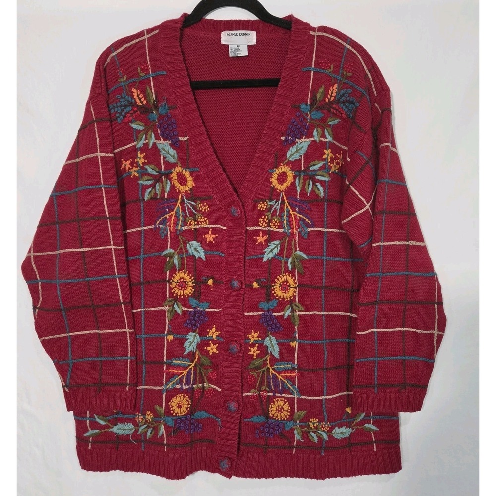 Alfred Dunner Fall Autumn Harvest Embroidered Cardigan Sweater 1X Floral